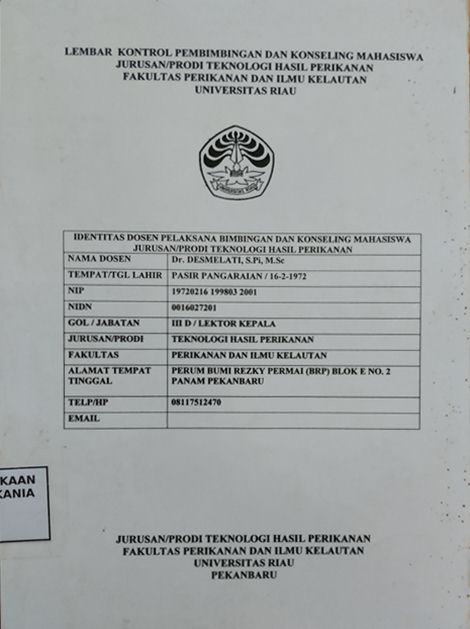 Cover Lembar Kontrol Pembimbing dan Konseling Mahasiswa Jurusan/Prodi Teknologi Hasil Perikanan